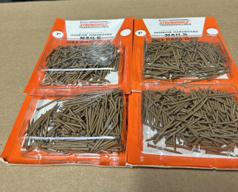 NOS Stronghold 1″ dark oak hardened steel interior hardboard nails