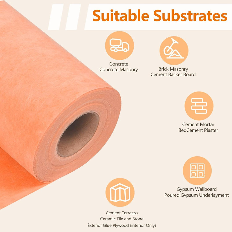 108SQ FT Waterproofing Membrane for Bathroom Shower, 20Mil, 3' 3" X 33FT Tile F gallery