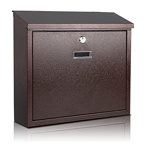 Mail Boxes with Key Lock,Locking Mailbox Wall Mounted, Large Capacity, Brown