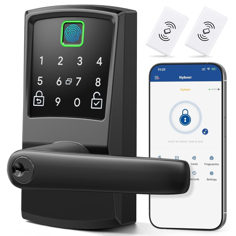 Keypad Door Lock with Handle, Fingerprint Keyless Entry Digital Lock for Fron…