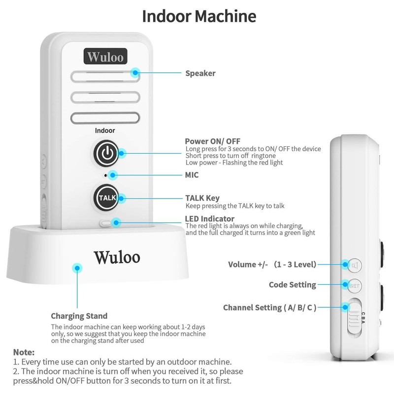 Wuloo 1/2Mile Range Wireless Doorbell Intercoms Rechargeable for Home & Garden gallery
