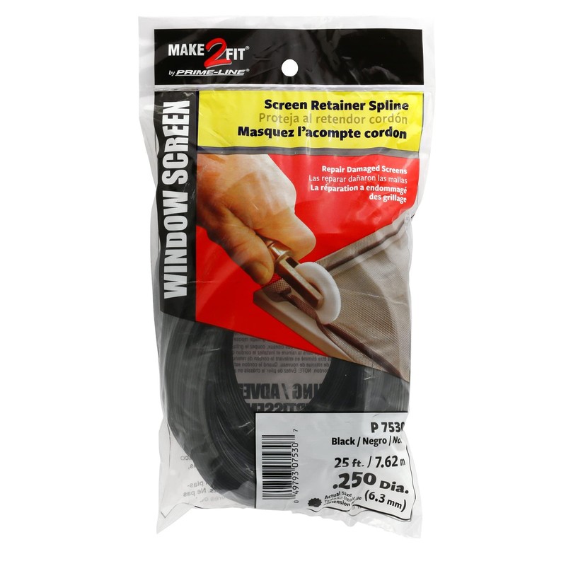 Black Screen Retainer Spline 0.25 Inch x 25 Feet Vinyl Hollow Core Serrated D…