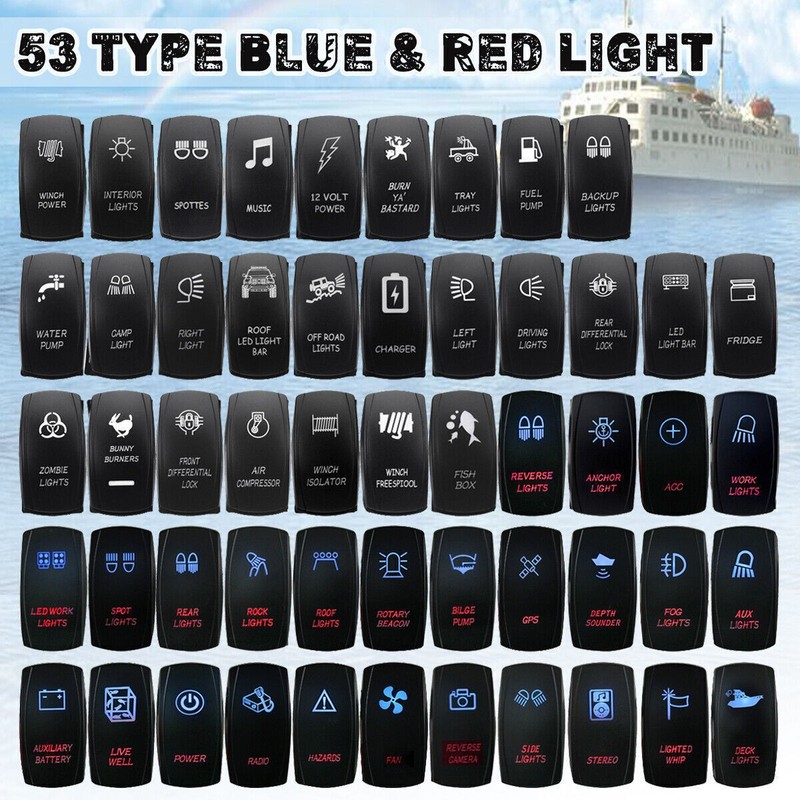 12V 24V BLUE & RED Dual LED Rocker Switch ON OFF 5 Pin Car Boat Marine SUV ATV