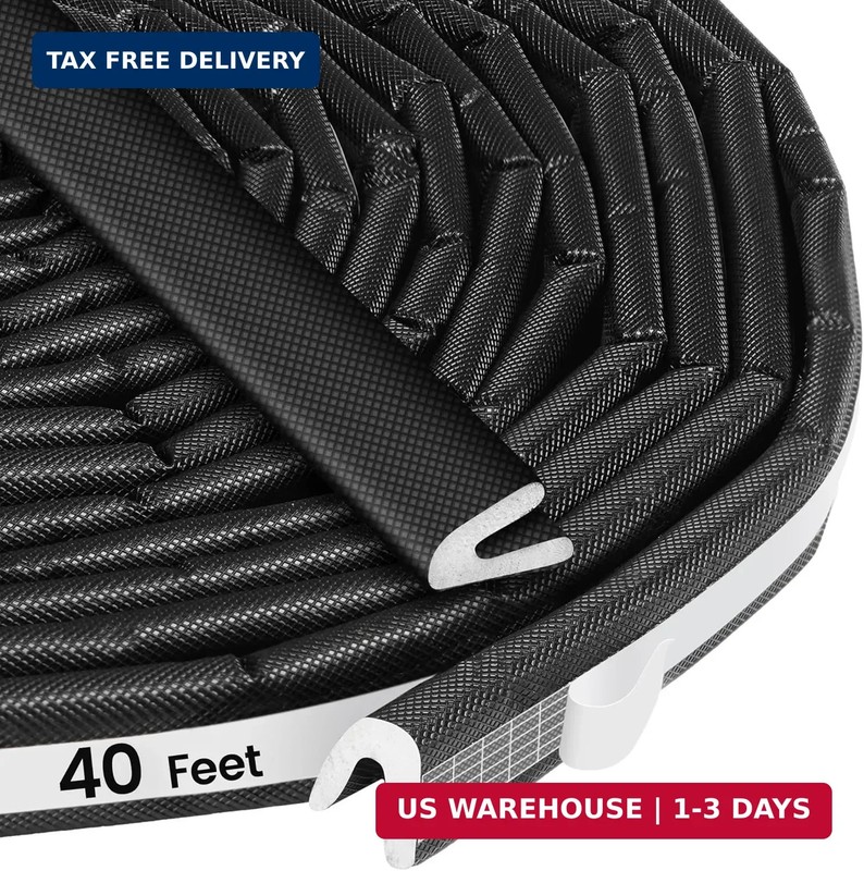 40FT V-Shaped Weatherstripping Door Seal Strip – Self-Adhesive Foam Tape for Doo