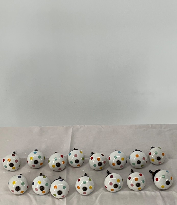Set Of 16 Multicolor Polka Dot Ceramic Drawer Knobs