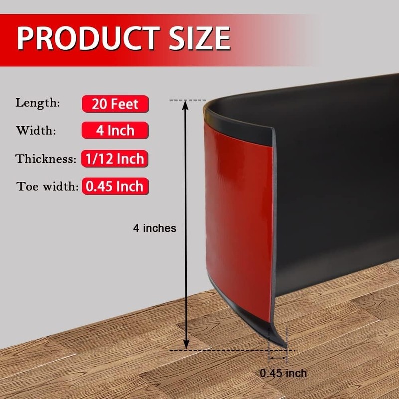 Self Adhesive Vinyl Baseboard - 4 Inch x 20 Feet, Black gallery