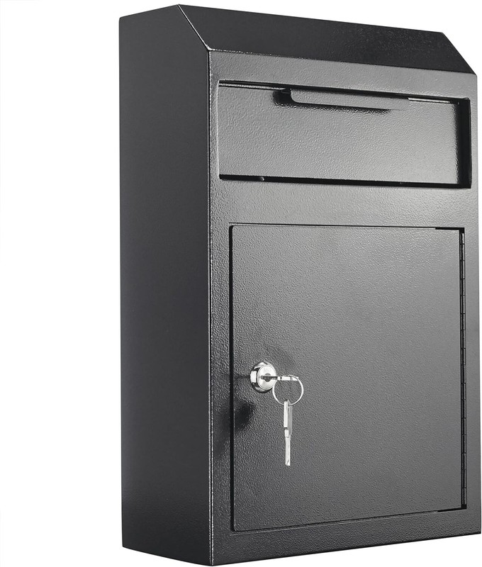 Mailbox Key Drop Box Front Locking Cabinet Anti-Theft Heavy Duty Steel Black