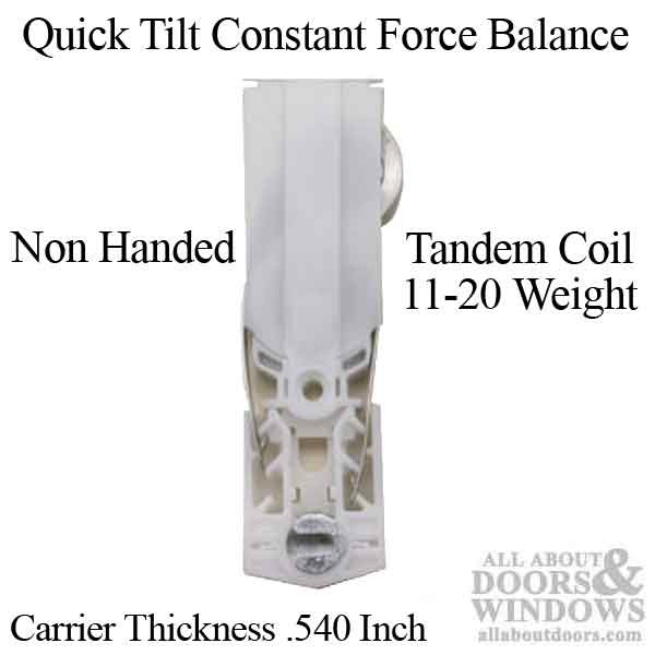 Alside Quick Tilt Constant Force Balance .540 Carrier Tandem Dual Coil Spring