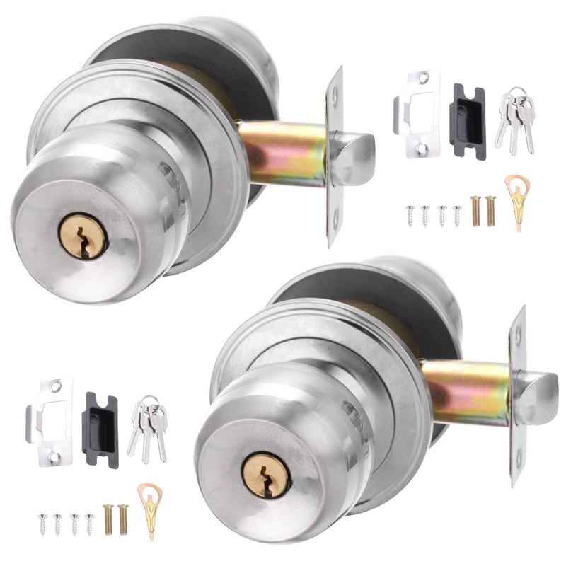 2 Pack Round Key Entry Door Knob Interior with Copper 60mm/2.4inch, Silver