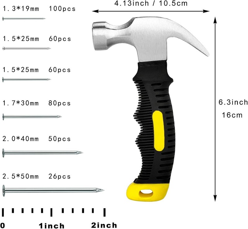 376pcs Hardware Nails Assortment Kit with 8oz Small Claw Hammer, Mini Hammer ... gallery