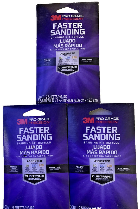 3 Pks 3M Pro Grade Precision Faster Sanding Assorted Grits Sheets (9 Sheets/Pk)