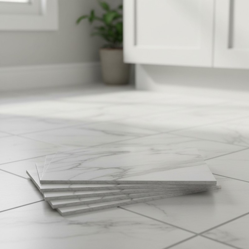 DIY Bianco Marble Vinyl Floor Tiles – 12×12 Self-Adhesive, Easy Installation