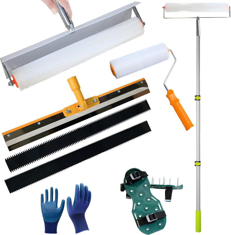 Self Leveling Cement Tool Kit,Epoxy Floor Kit,Self-Leveling Rake,Spike Shoes for