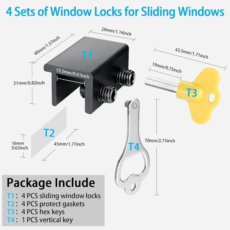 Window Locks,4 Pack Sliding Window Locks with Key for Vertical & Horizontal S... gallery