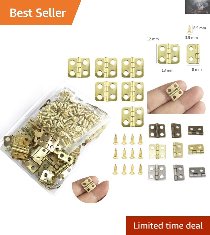 Copper Plated Mini Hinges Set – 50 Hinges & 200 Screws for Woodworking Projects