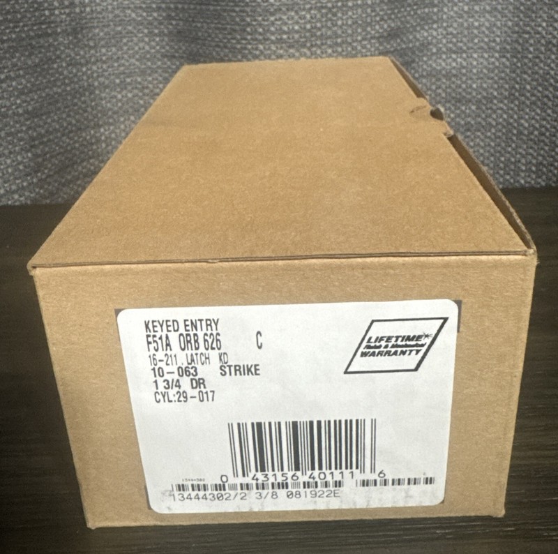 SCHLAGE KEYED ENTRY F51A ORB 626 C