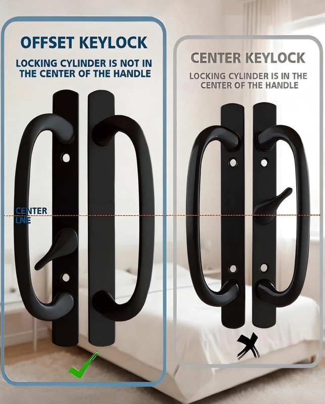 Offset Sliding Patio Door Handle Set with Mortise Lock & Keys | 45° Keyway | Fit gallery