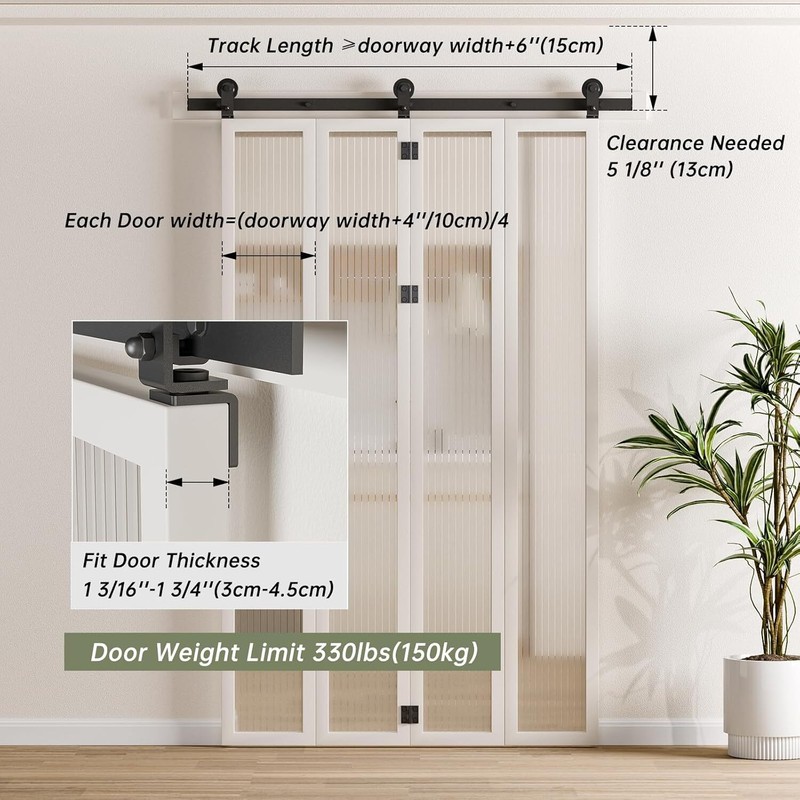 CCJH 5-20FT Bifold Sliding Barn Door Hardware Track Kit for 4/8 Doors,Heavy Duty gallery