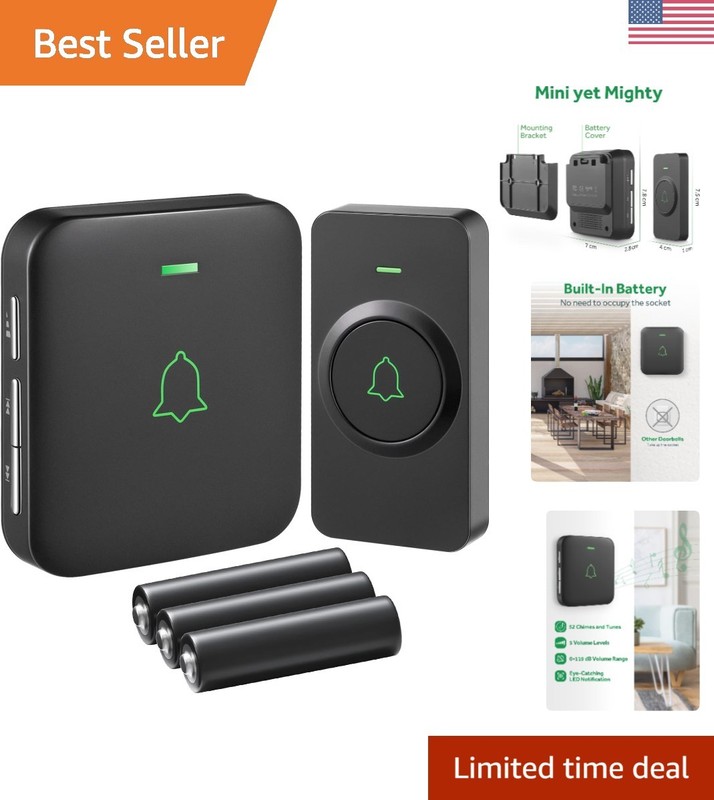 Portable Battery Operated Doorbell with 52 Melodies & 5 Volume Levels – CD Sound