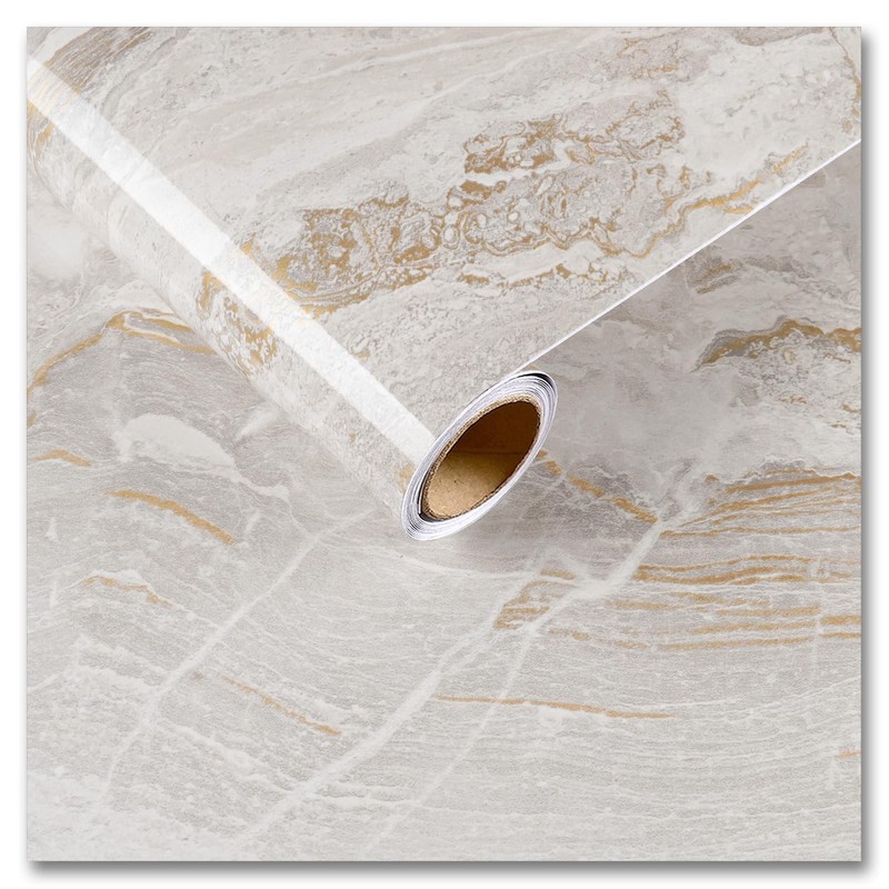 CRE8TIVE Beige Gold Liquid Marble Contact Paper for Cabinets Glossy Marble Wa…