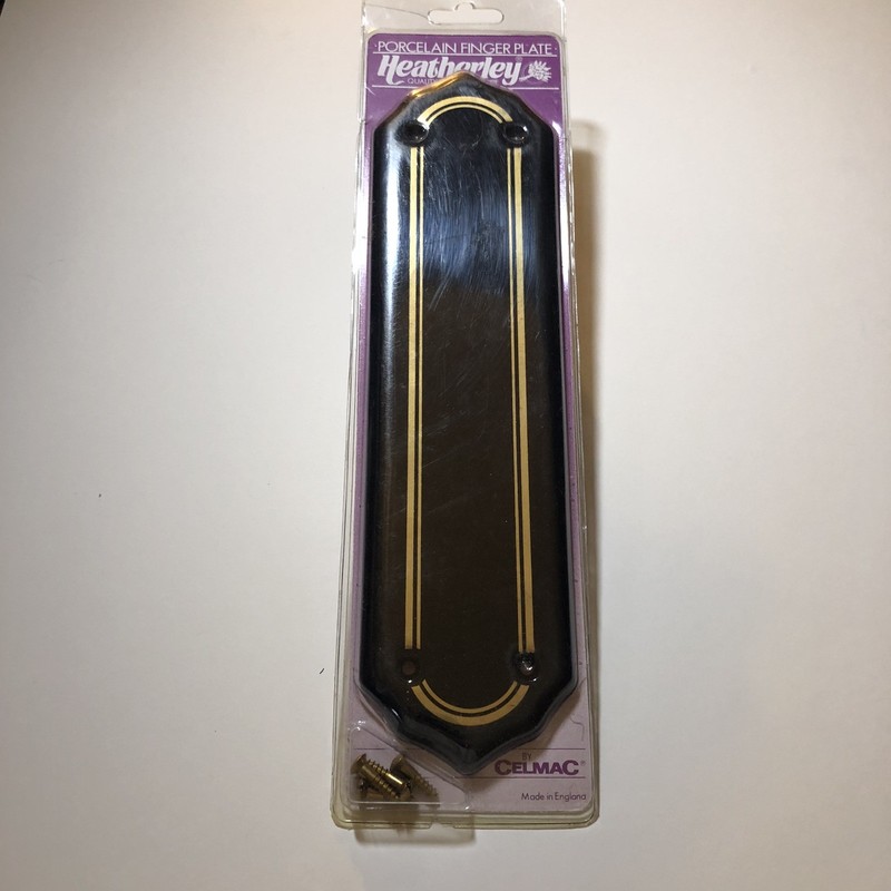 By CELMAC Porcelain Finger Plate Black/ Gold Stripes 11 in/280mm Made In England
