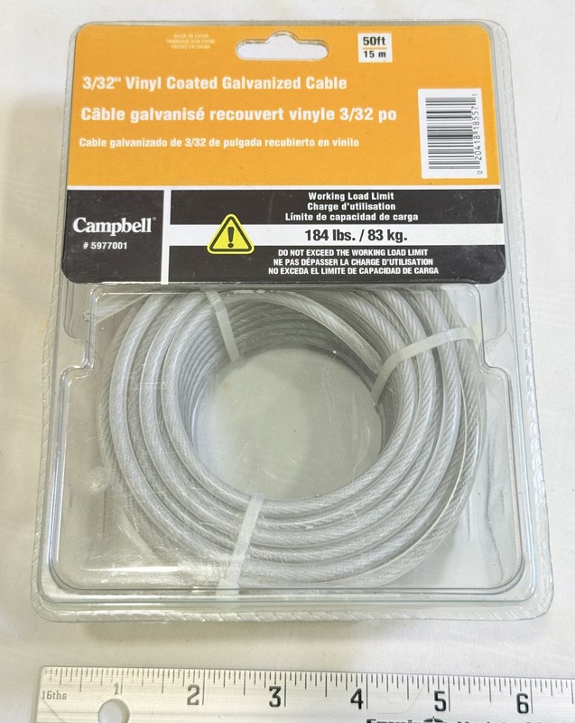Campbell 5977001 3/32″ Vinyl Coated Galvanized Steel Cable 50-ft NIB