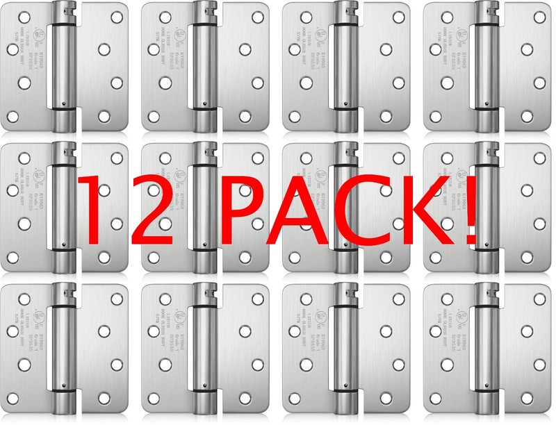 12 Pack 4 Inch 4" Self Closing Spring Loaded Door Hinges (Brushed Nickel)