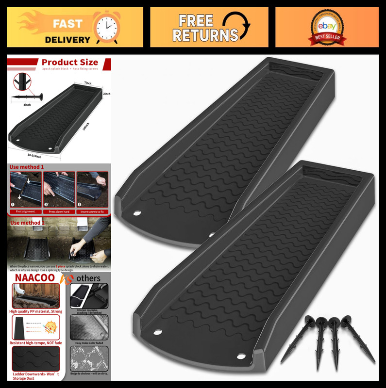 2 Pack 24″ Downspout Splash Block Extensions with Fixing Nails – Drainage Soluti