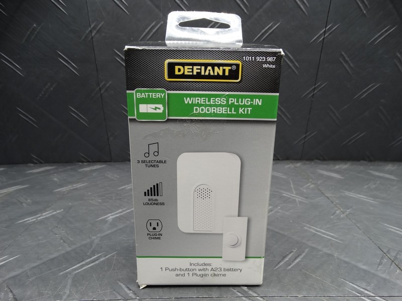 Defiant Wireless Plug-In Doorbell Kit with White Insert and 1 Push Button White