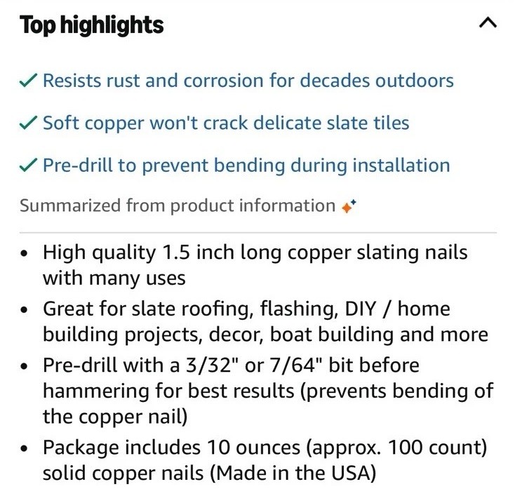 Copper Flashing Roll & Nails: 16oz Sheet 99.9% Pure 6”x10’x0.02” w/~100 Nails gallery