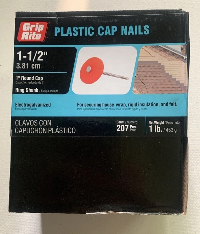 Grip Rite 1.5” Plastic Round Cap Electrogalvanized Ring Shank Nail 1” Cap SEALED