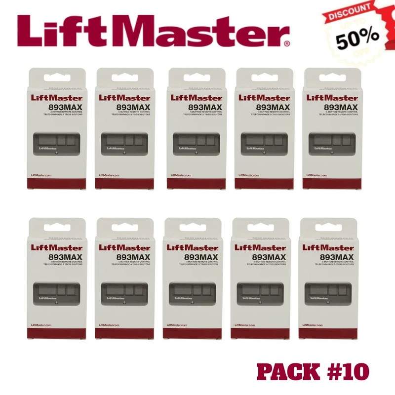 LiftMaster 893MAX 3-Button Visor Garage Door Opener Remote Control – Pack of 10