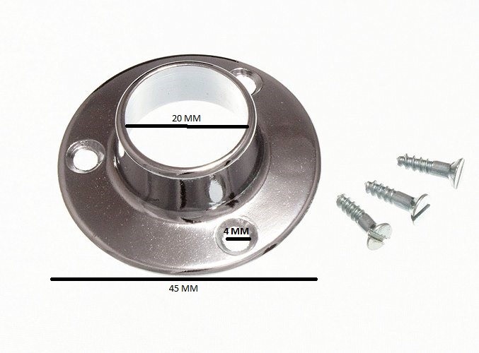 Wardrobe rod rail socket end support bracket 19mm chrome plated Qty. pack of 8