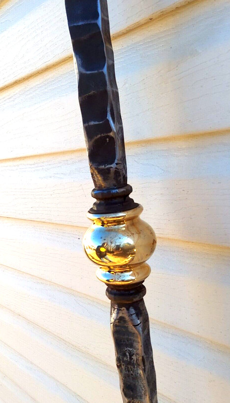 Wrought Iron Railing Post Forged and Hammered With Brass Center Fixture.