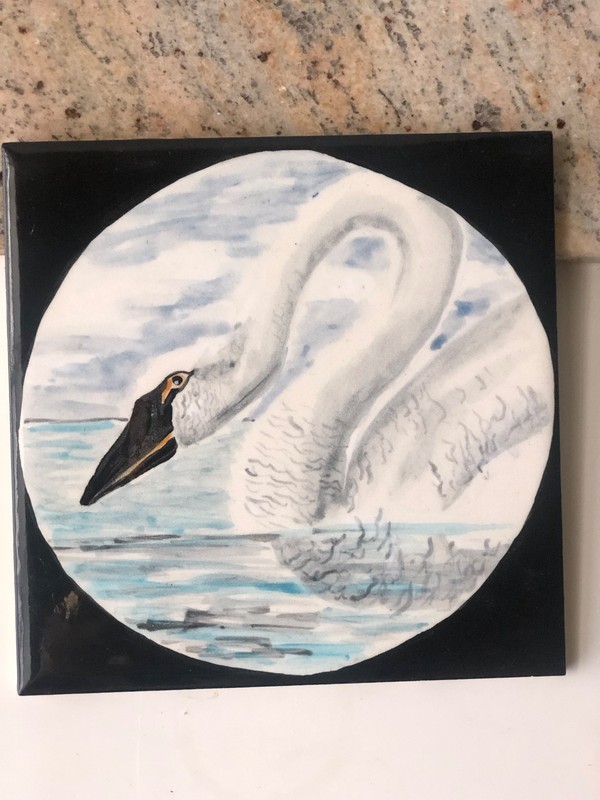 Ceramic Vintage Hand Painted Art Tile w/ Bird Swan Design Backsplash /Mural
