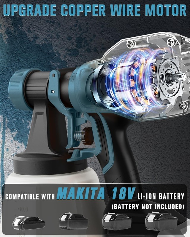 Cordless Paint Sprayer - Compatible with MAKITA 18V Battery (Tool Only), Elec... gallery