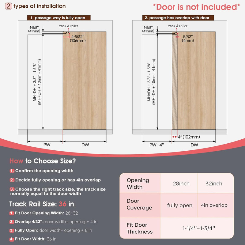 36" Sliding Barn Door Hardware Kit with Soft Close for 28" Openings gallery