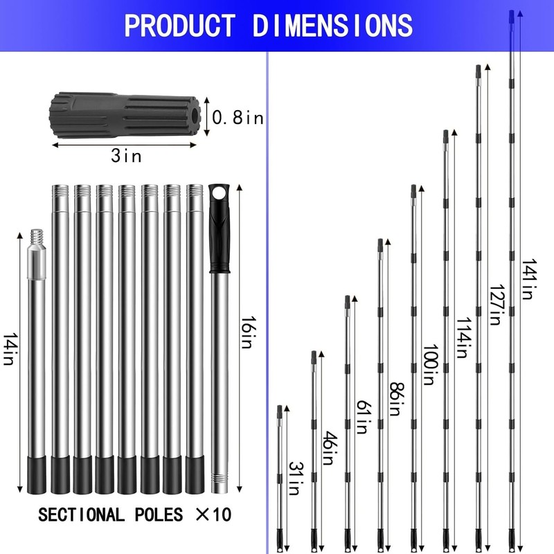 Versatile 11.8ft Extension Pole - Lightweight for Painting, Cleaning & More gallery