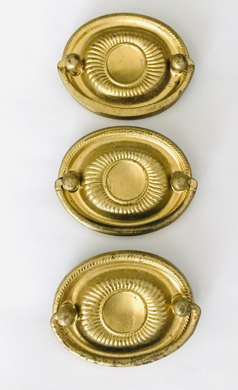 3 Hepplewhite Style Drawer Pulls Metal Federal Colonial Drop Bail Handles Gold