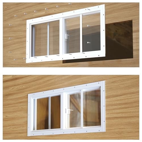 Yuzzy Shed Windows 2 Pack Sliding Windows Transom Window with 10"x23" White gallery