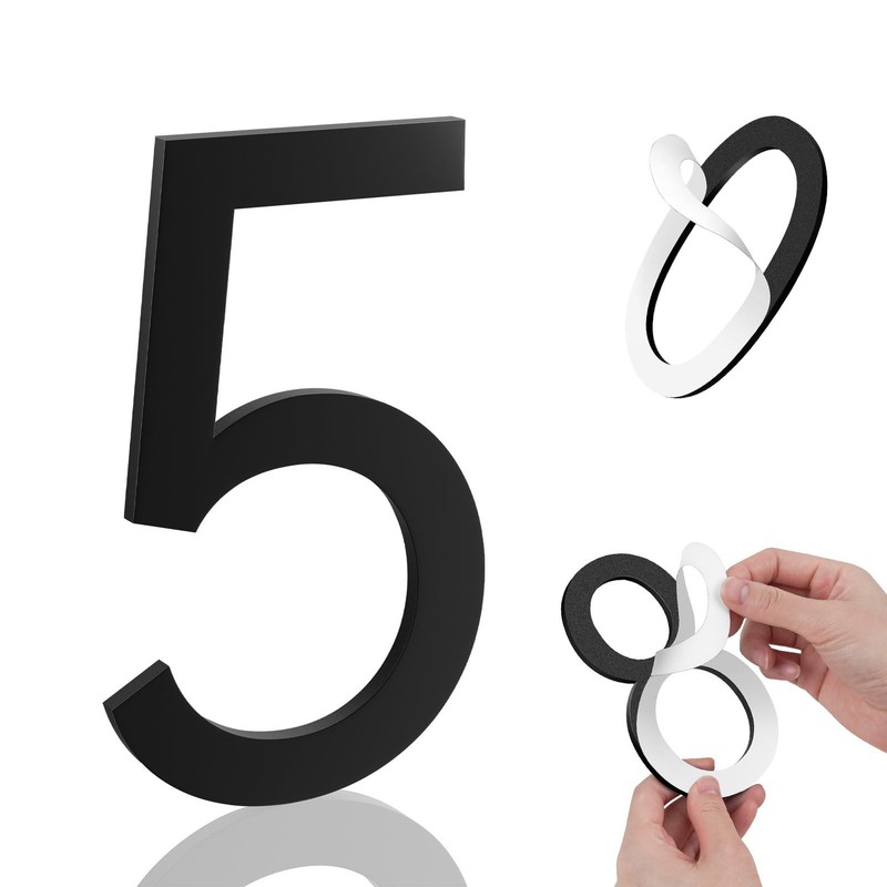 6 Inch House Numbers, Self-adhesive Number Acrylic 6in No.5, Black