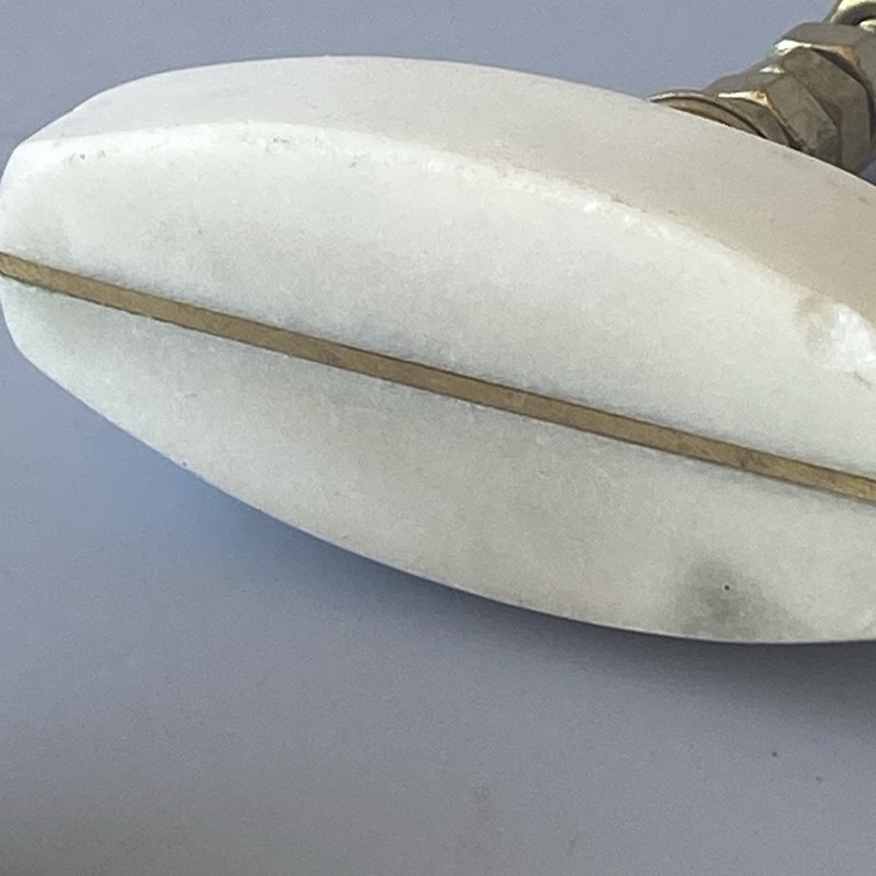 Cabinet Drawer Knobs Pull Handle Oval White Stone Gold Stripe Set of 4 gallery