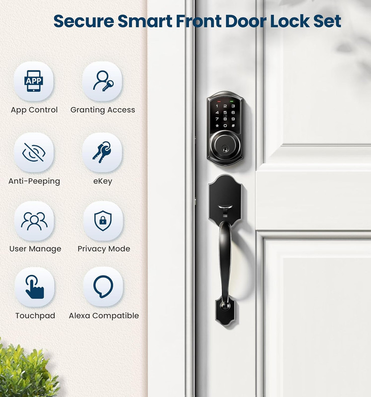 Smart Front Door Lock Set, App Control, Keyless Entry Deadbolt with Lever Handle gallery
