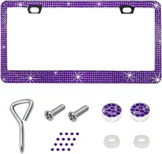 Bling License Plate Frame, Handcrafted Rhinestone License Plate Color: Purple