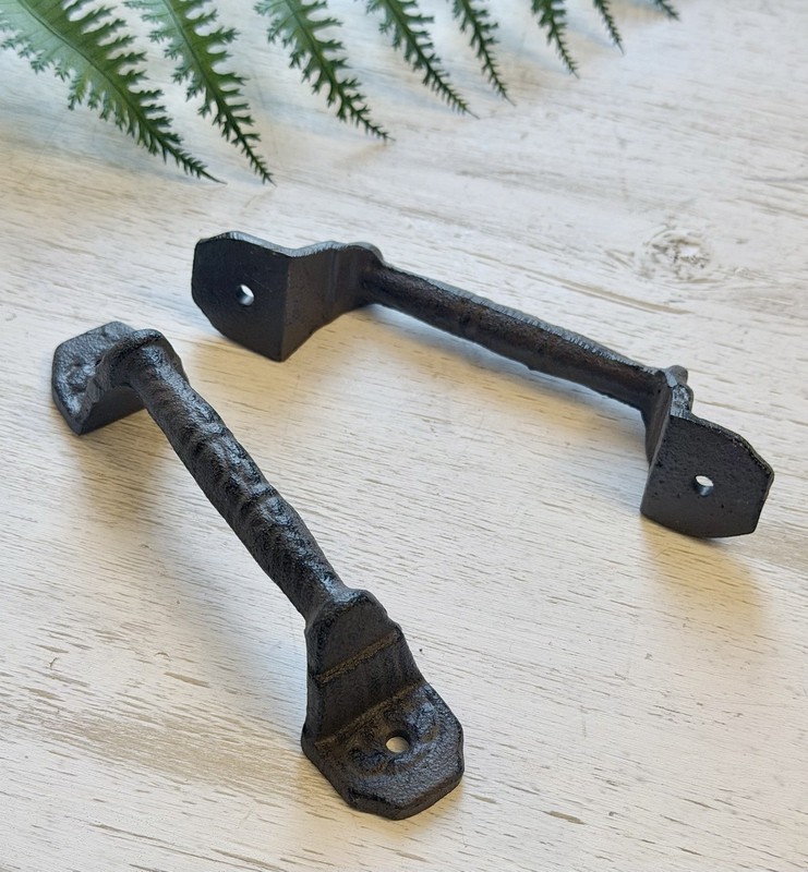 2 RUSTIC Cast Iron Barn Handles Gate Pull Shed Door Handles Fancy Drawer Pulls gallery