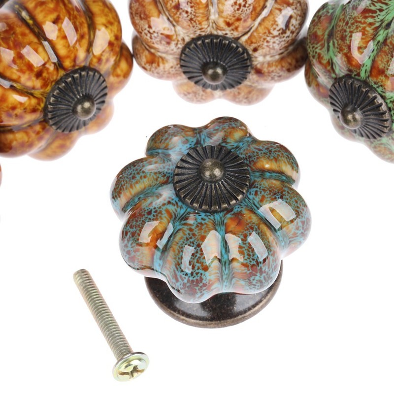 Relic Ceramic Pumpkin Shape Door Pull Handles Knob for Furniture Dresser Cabinet gallery