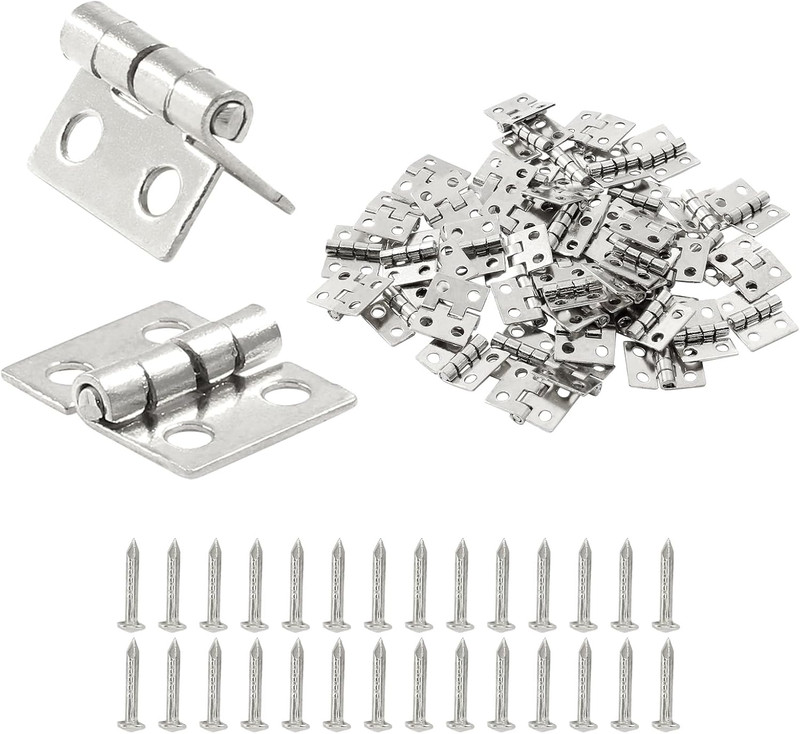 50PCS Silver Mini Brass Hinges for Decoration, 10 X 8Mm Tiny Hinges with Mountin