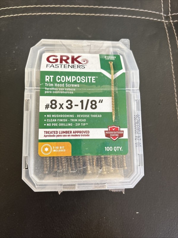 = GRK Fasteners RT Composite Trim Head Screws #8 x 3-1/8" 100 QTY T-10 Bit Inc