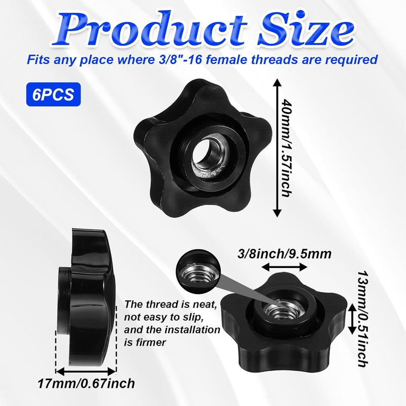 6 Pcs 3/8-16 Star Knob Plastic Threaded Wing Nut for T Track Bolts Machines gallery