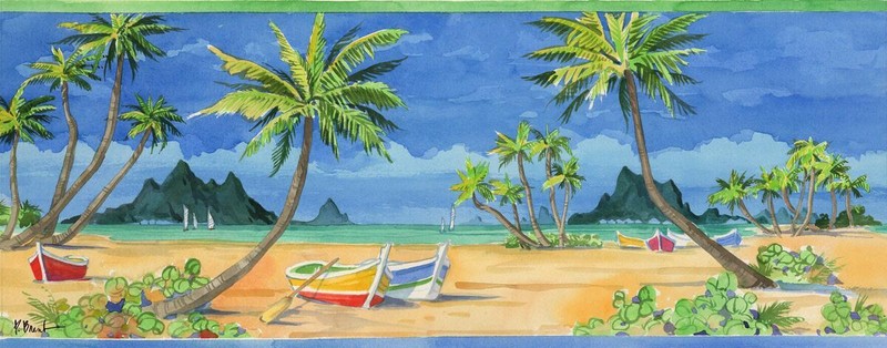 Ceramic Backsplash Tile Mural Beach Scene Seaside Ocean – Tahiti Border